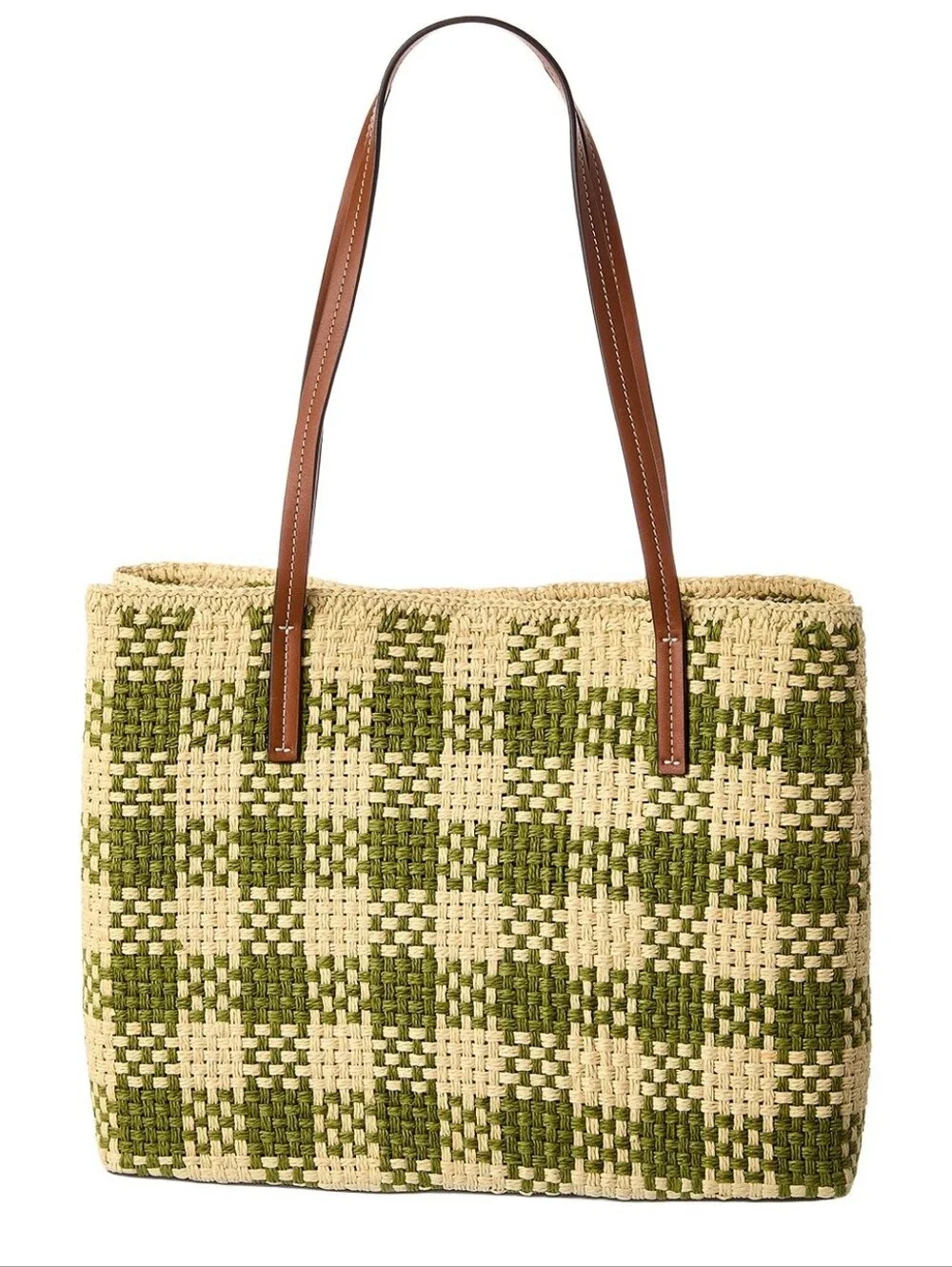 Tory Burch Blake Straw Center Zip Tote Green & Natural NWT